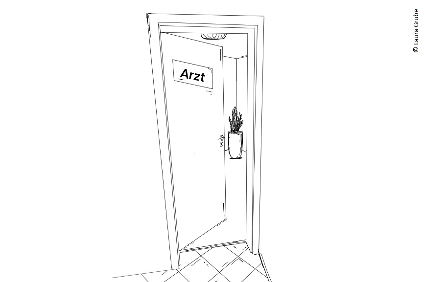 Illustration einer Tür beim Arzt.